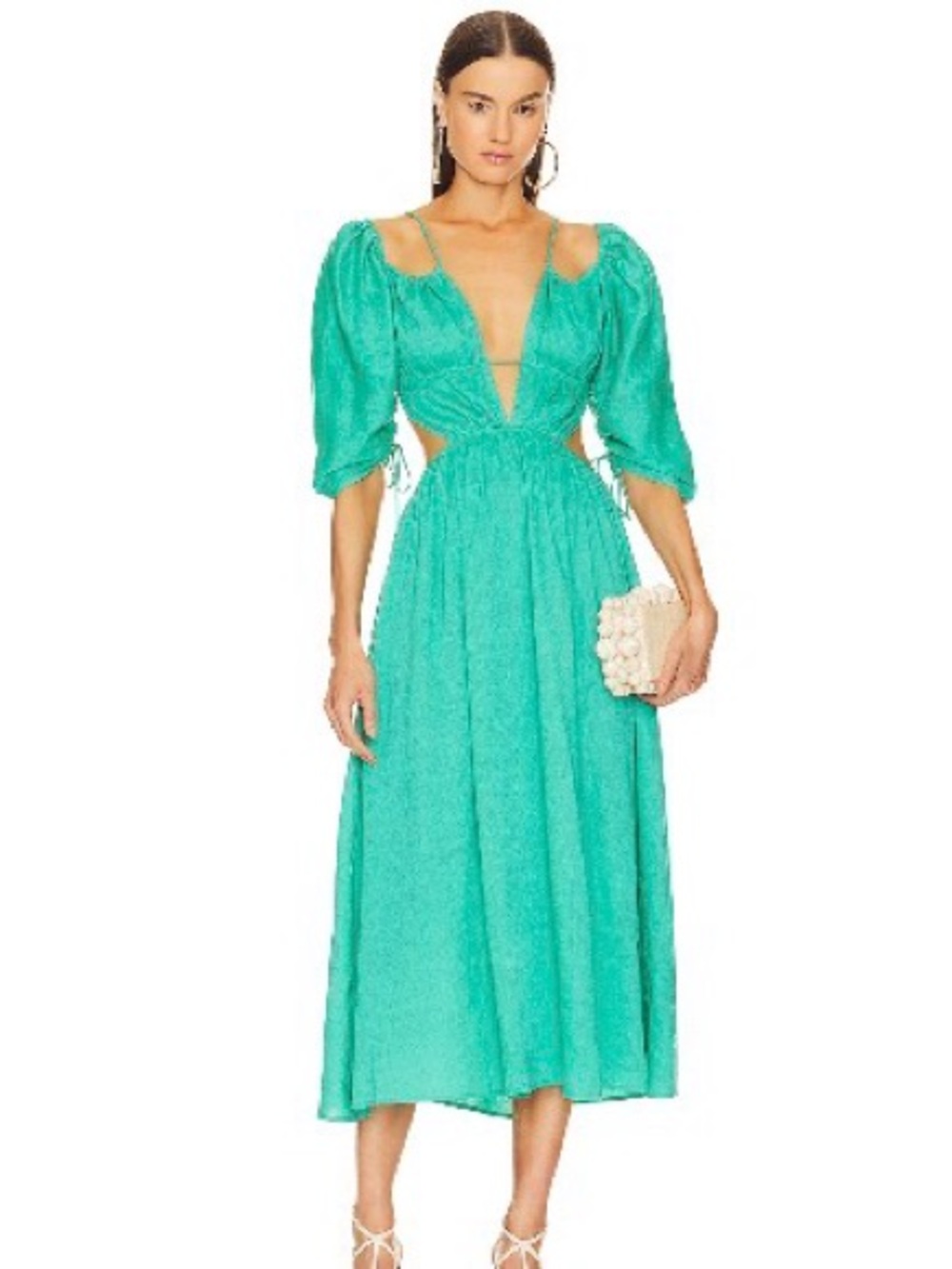 cult gaia turquoise puff-sleeve cutout midi dress